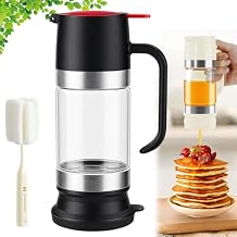 Dispensador de Leche Condensada, 10.5/12 OZ Honey Dispenser No Drip, Condensed Milk Dispenser Glass Syrup Dispenser with Stand for Honey Maple Syrup Coffee Sauce Black, Large