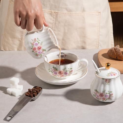 image for Sweejar Royal Ceramic Sugar and Creamer Set, 3 Piece Set with Cream Pi
