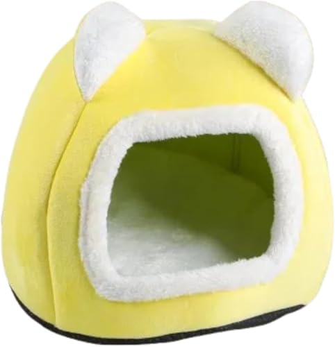 Riuuyyi 猫 テントハウス 冬 可愛い ペット ベット 寒さ対策 猫 ペットハウス 室内 小型犬 暖かい 犬小屋 水洗え キャットベッド 猫寝床 小動物に通用する 巣ソフト (イエロー)