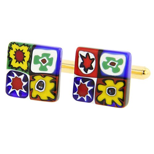 Glassofvenice Murano Glass Millefiori Square Cufflinks - Classic Multicolor #TOP2