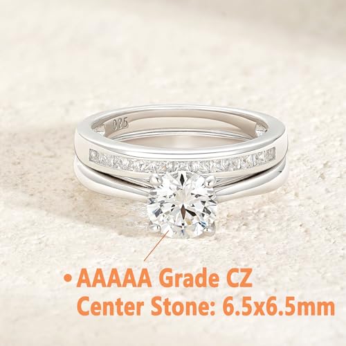 SHELOVES Sterling Silver Engagement Rings Wedding Band Set Soliraire Round CZ Cubic Zirconia Sz 4.5-134