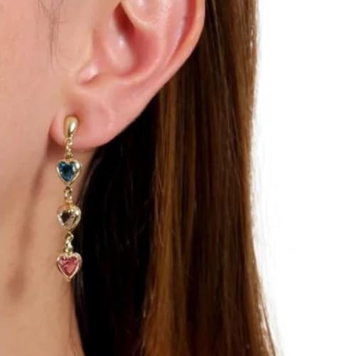 Brinco Com Corações Coloridos Banhado No Ouro 18k