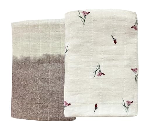 Leyl&Ari Baby Swaddle Blanket Set, Organic Cotton Muslin Receiving Blanket for Newborn (Tropical Flowers/Ombre)