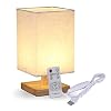 KWOKWEI Tafellamp met afstandsbediening, bedlamp, dimbaar, van hout en linnen, USB-bureaulamp met tijdsinstelling…