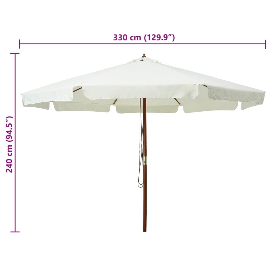 Ombrellone da giardino da 330 cm, con palo in legno e doppio cavo per bottiglia, grande ombrellone da terrazza in poliestere, per giardino, terrazza e mercato