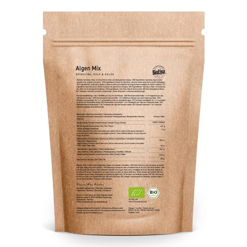 Algen Mix Bio 150g Pulver - Dulse Kelp Spirulina - Algenmischung aus Öko Anbau - Abgefüllt und kontrolliert in Deutschland - Biotiva