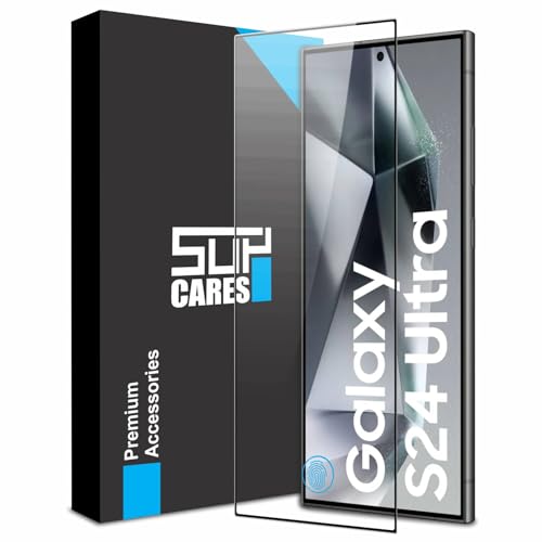 Image of SupCares Tempered Glass for Samsung S24 Ultra | Ultrasonic Fingerprint Support | 9H Edge to Edge Screen Protector | Black