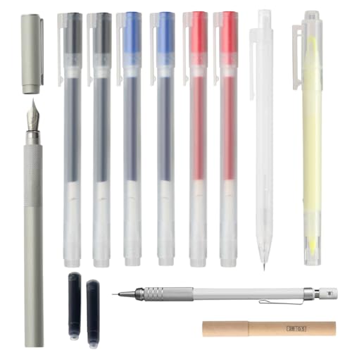 Muji 12-Piece Stationery Set, Gel Pens, Fountain Pen, Mechanical Pencil, Highlighter, Writing Kit