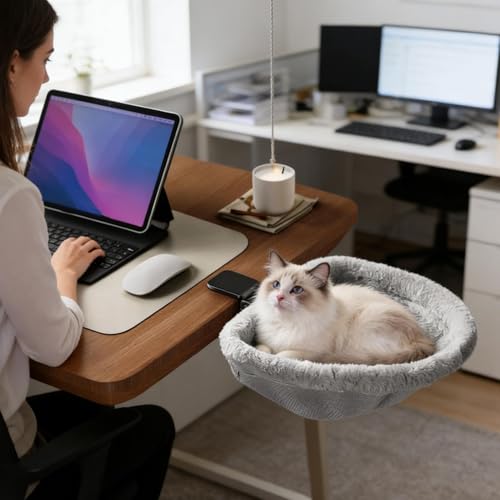 Lit pour chat fixation bureau et hamac pliable lavable - 3