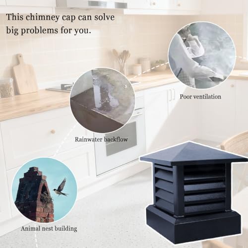 Cone Top Chimney Cap with Louvered Screen - 11.8"x11.8" Square Rain Cover for Fireplace & Wood Stove, Flue Vent Guard, Durable Outdoor Protection