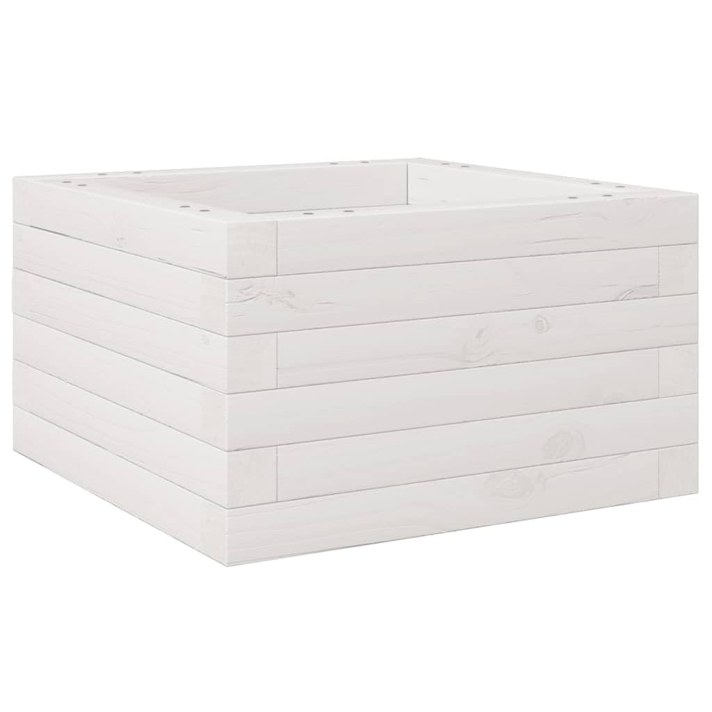 Pflanzkübel Weiß aus massivem Kiefernholz 40x40x23 cm Blumenkasten für Garten Balkon Hochbeet mit offenem Boden zur optimalen Entwässerung und Pflanzenpflege