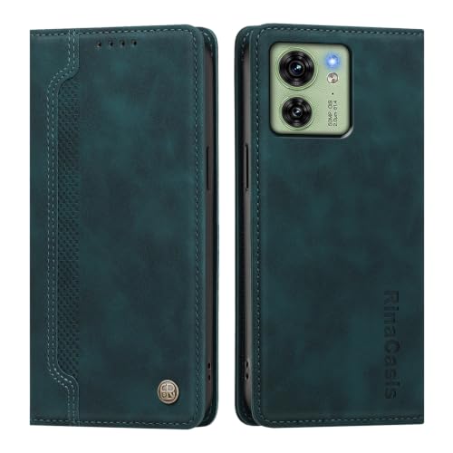 rongki Leather Case for Motorola Edge 2023, Premium Synthetic Leather Magnetic Closure Folio Case with Soft TPU Inner Shell Card Slots Kickstand Phone Case for Motorola Edge 2023, DarkGreen