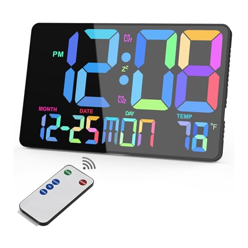 Horloge murale numérique à couleur changeante et réveil avec télécommande - 2