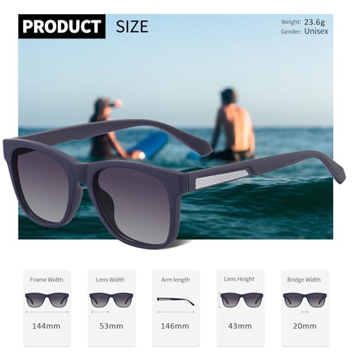 جوبين نظارات شمسية مربعة مستقطبة للرجال والنساء، كلاسيكية للحماية من الاشعة فوق البنفسجية 400 للقيادة والصيد (رمادي متدرج)