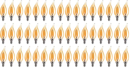 Image of FLSNT CA11 E12 LED Chandelier Light Bulbs 40W Equivalent, 330 LM,Dimmable LED Candelabra Bulbs, 2200K Warm White, 330LM, Amber Glass, 48 Pack UL,CA65 Listed.