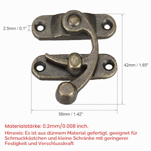 Foto von sourcing map 2 Stück Antiker Vintage Schnell Verschluss Rechte Riegelhaken Haspe Riegel 42mm x 36mm Schwingenriegel Bronze mit Schrauben
