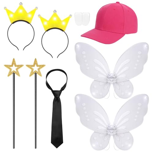 GANSHAYA Halloween Fairy Costume Funny Couple Set Include Fairy Star Wands Baseball Hat Wings Crown Headbands and Tie for Men Women Team Cosplay