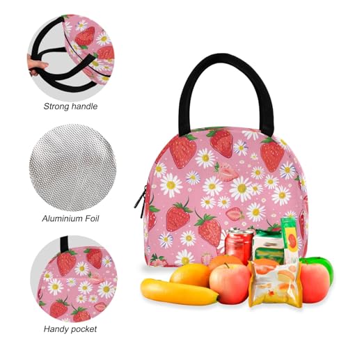 Childrens Backpacks, Red Strawberries White Daisies Waterproof Cooler Bags Insulated, Middle School Backpacks for Boys and Girls4