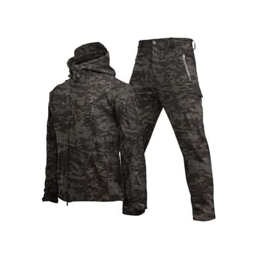 Oanviso Homme Tactique de Costume Vêtements 2 Pièces Manteau avec Capuche Impermeable Veste de Pluie Hiver Casual Uniforme Militaire Tenue de Combat Cargo Pantalon D Gris Foncé M