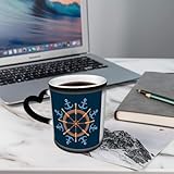 AELKSP Divertida Taza de Café,Taza té café Cambio de Color de la Taza Sensible al, cerámica Taza Mágica, 11oz,Volante del barco y anclas. imagen sobre fondo azul oscuro.