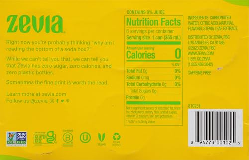 Miniatura 10 de Zevia Soda Zero Calorie, Lemon Lime Twist, latas de 12 onzas (paquete de 6)
