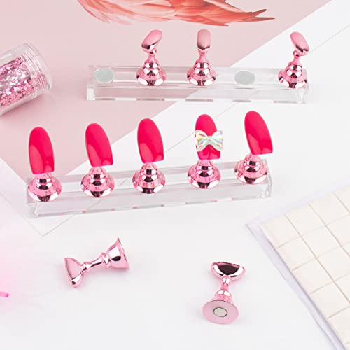 Nail Stand Acrylic Nail Art Display Stand Magnetic Nail Tips Practice Holder 54 Pcs Reusable Adhesive Putty For Diy Painting Nails Stand Kit (Pink) #TOP5