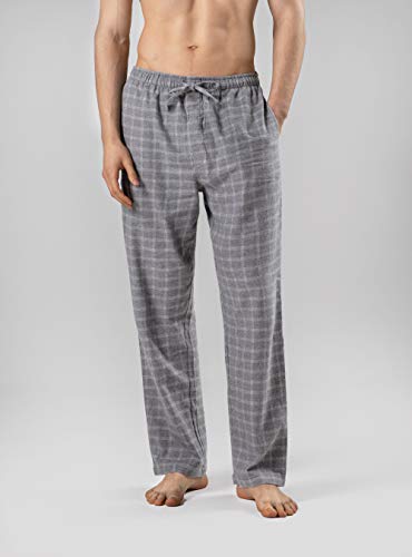 David Archy Men's Flannel Pajama Pants Soft Cotton Sleep Bottoms With Fly Pj Lounge Wear In 2 Pack (L, Heather Dark Gray Plaid/Moonlight Blue Plaid) #TOP1