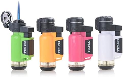 Techno Torch 4-Pack Mini lighters - Single Torch Jet Flame, Windproof, Neon Color - Butane Refillable, Perfect for Cigar, Cigarette, Random Colors, Easy to Carry