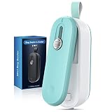 Mini Bag Sealer, Portable Heat Vacuum 2 in 1 Sealer and Cutter with Lanyard, Handheld Resealer Machine for Plastic Bags Food Snack Storage (Batteries Included)