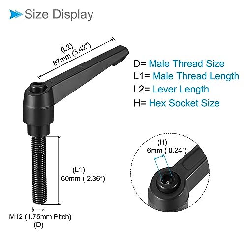 Image of Clamping Lever Handles, M12 x 60mm Male Thread, Adjustable Quick Release Locking Rotating Bolt Knobs Black - (Applications: for Lathe Machinery), 1-Piece