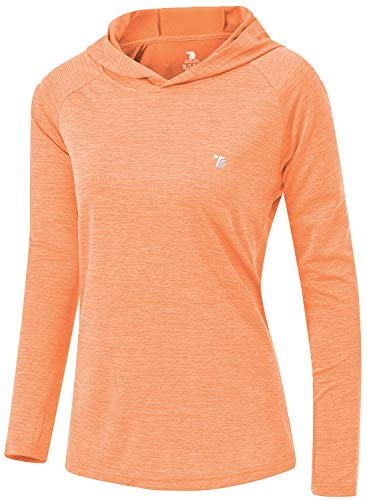donhobo Women's Long Sleeve Sports Running Hoodie Tops Shirts with Thumb Hole,UPF 50+ Sun Protect Breathable Quick-Dry Fitness T-Shirt Tops for Workout Gym Training Yoga Pilates DarkOrange XS