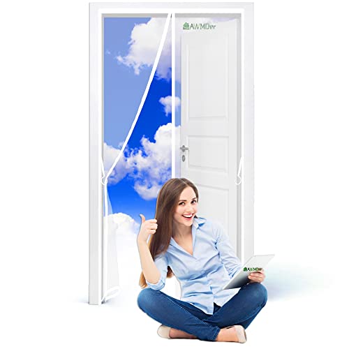 Magnetica Corredera Cortina, 90 x 245 cm Mosquitera Magnética para Puertas, Apagar Automáticamente, Cortina Ultrafina, Bueno para Niños y Perros Blanco