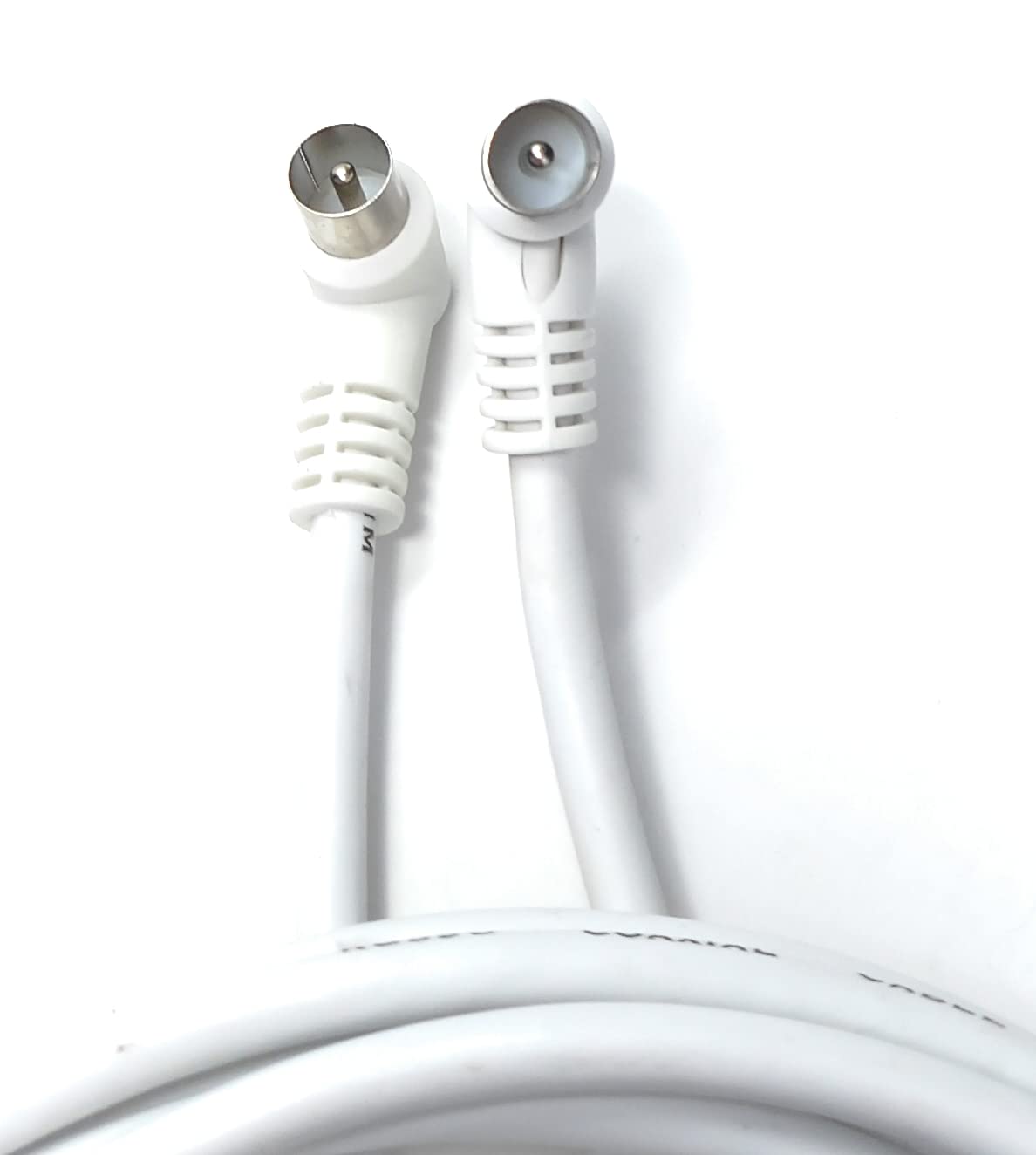 DRUT 4m TV RF Right Angle 90' Male Plug to Male Plug Coaxial TV Freeview Cable Lead 75 Ohm 13ft White, 4 meters - Image 4