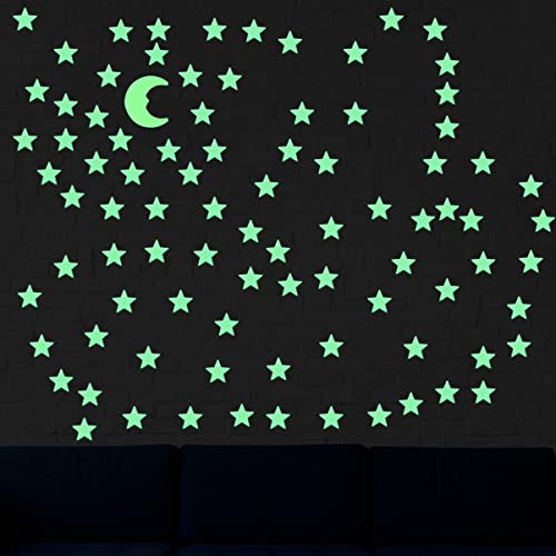 Toddmomy 101 peças que brilham no escuro estrelas para teto, estrelas brilhantes e lua, adesivos de