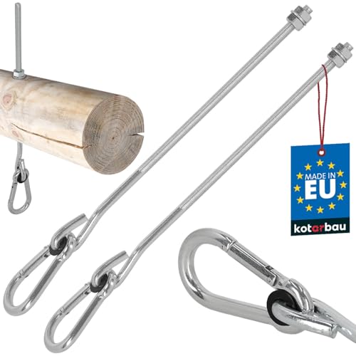 KOTARBAU® 2 pcs Crochet de Balançoire - Acier Galvanisé - M10 x 330 mm - Argent - avec Mousqueton - pour Bois - Accroche Balancoire - Résistant