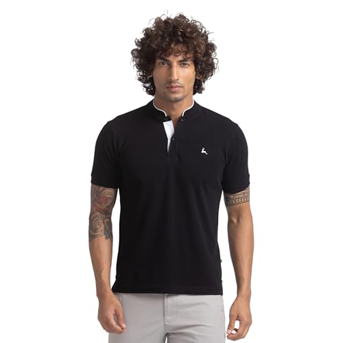 Image of Parx Men's Cotton Polyester Blend Solid Pattern Regular Fit Henley Collar Henley Neck Half Sleeve Casual T-Shirt