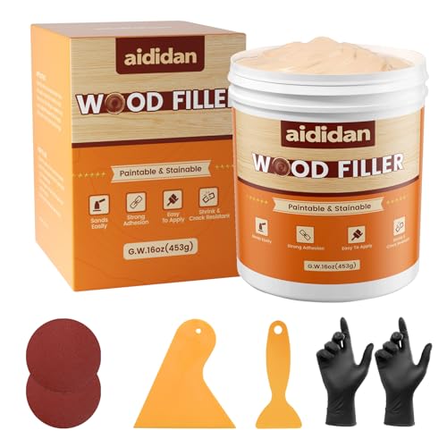 Wood Filler, Wood Repair Kit, 16 Ounce Paintable & Stainable Wood Putty Filler, Wood Scratch Cracks Holes Repair Furniture, Exterior Wood Filler Water Resistant, Wood Putty White oak,