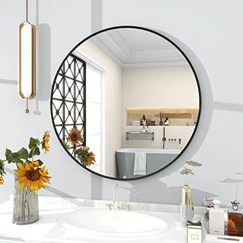 Beautypeak YJ 30 Inch Round Mirror, Black Metal Frame Circle Mirror, Wall Mirror For Entryway, Bathroom thumb #5
