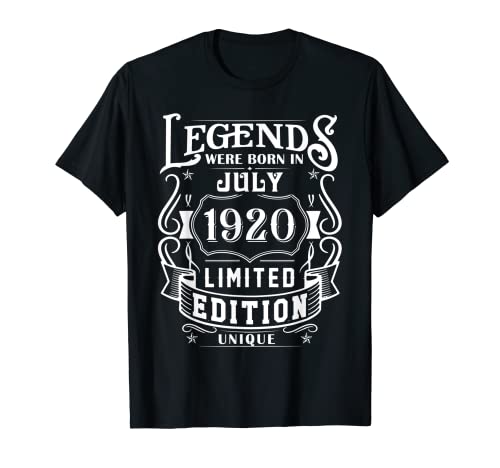 Cumpleaños Julio 1920 Edición Limitada Regalo Legend July Camiseta