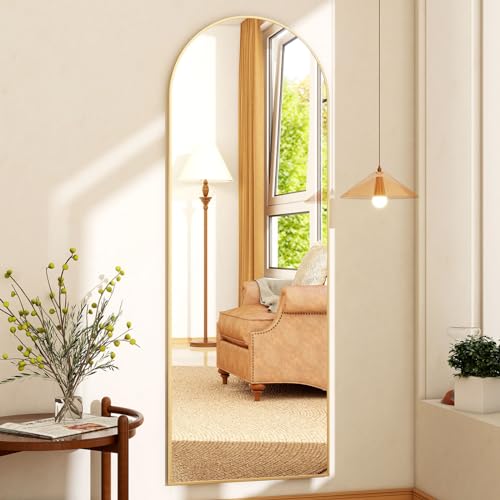 Image of 21 inch x 64 inchArched Full Length Mirror - Wall Mounted Floor Mirror- Aluminum Alloy Frame Full Body Mirror for Bathroom Living Room Bedroom and Entryway Gold