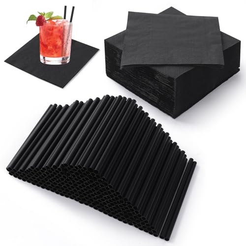 300 Pitillos y Servilletas Desechables Negros 5 Pulgadas miniatura 1