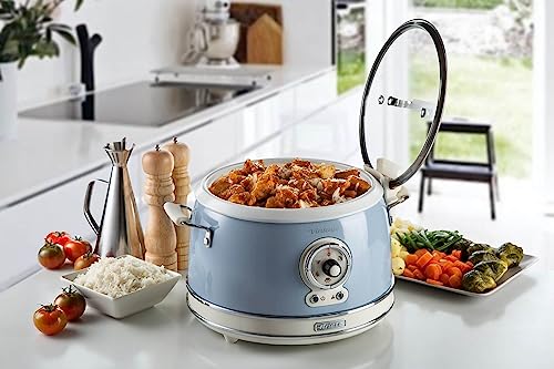 Ariete 2904, Cuiseur à Riz, Cuiseur à Riz Mijoteuse, Cuisson à la Vapeur, Ligne Vintage, 3,5 L, Revêtement Céramique Anti-Adhésif, 650 W, Celeste