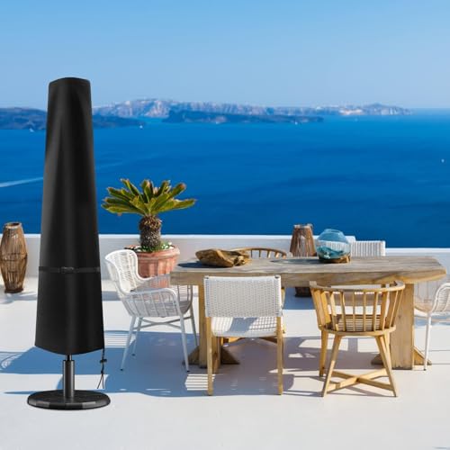 Patio Umbrella Cover, Market Umbrella Cover, Waterproof Durable, Patio Parasol Covers with Zipper, Outdoor Garden Market Umbrellas Windproof Anti-UV Protective Cover for 7ft to 11ft (Black)