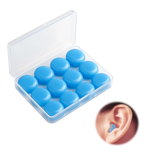 wilcractk 12 Silikon Ohrstöpsel zum Schlafen und Schwimmen, Wiederverwendbare Gehörschutzstöpsel für Kinder und Erwachsene, Blau, Ideal für Flugzeug, Gute Nacht und Entspannung