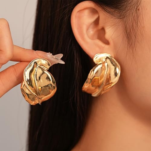 Chunky Gold Statement Earrings for Women,Vintage Oversized Geometric Earrings Trendy Silver Large Dangle Earring,Exaggerated Jewelry Accessories Gift3