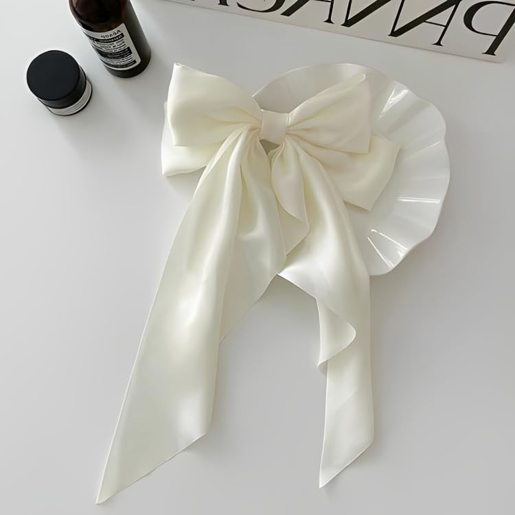 Image of FilterFashion Large Satin Hair Bow - 11.5 Inch Oversized Bow Clip for Girls & Women, Elegant Hair Accessory(White)