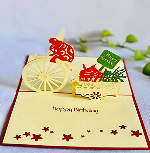 Happy Birthday 3d Pop Up Card, Tortoise Riding a Flower Cart, Cute Happy Birthday Card, 3d Happy Birthday Card for Friend, Handmade Birthday Card for Kids, Turtle Cards,B03