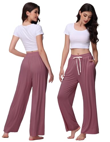 Image of Veseacky Women's Wide Leg Lounge Pants Yoga Pajamas Comfy Stretch Drawstring Pajamas Puls Size Dance Bottoms S-4XL