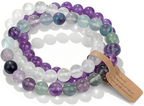 Image of WEIZAIJY Crystal Beaded Bracelet for Women 3 Pack - Natural Stone Chakra Healing Bracelets for Anxiety & Stress Relief, Meditation Yoga Gifts