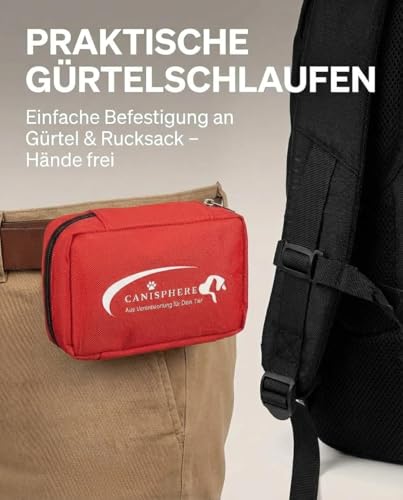 Canisphere Erste Hilfe Set to Go Hund & Katze - Kompakte Hunde Reiseapotheke im Softcase - 10-teiliges Hunde/Katzen Notfallset mit Gürtelschlaufe - Ideal für Spaziergänge, Training & Outdoor